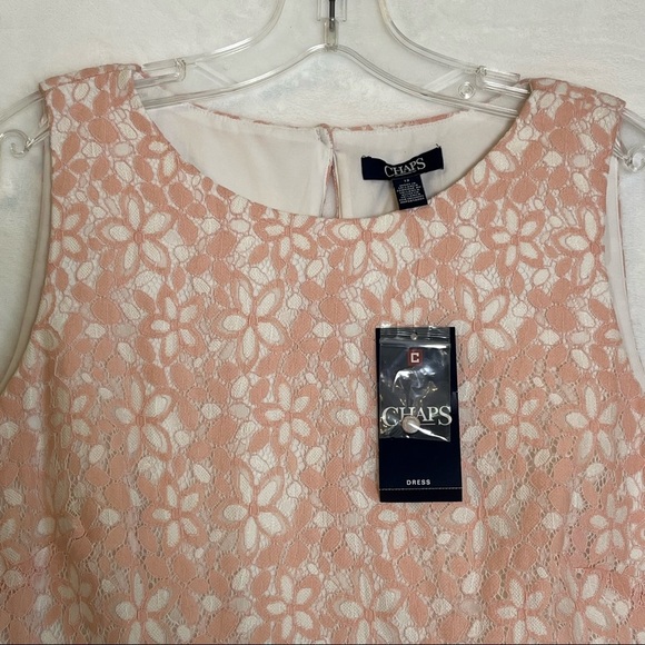 NWT Chaps Pink Floral Lace Overlay Sheath Dress Size 12 Women’s Sleeveless - Picture 2 of 7